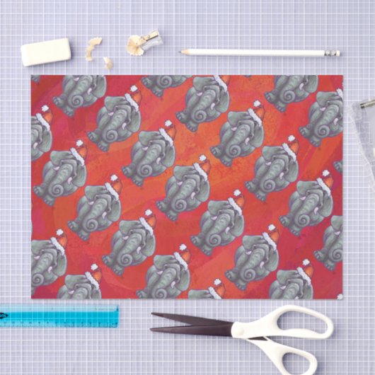 Papier Mousseline Noël des éléphants en rouge (Artisanat)