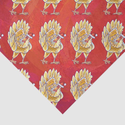 Papier Mousseline Noël Du Poulet Sur Rouge (Détail)