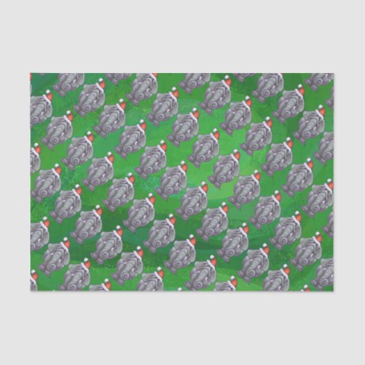 Papier Mousseline Noël Eléphant Sur Vert (Recto)