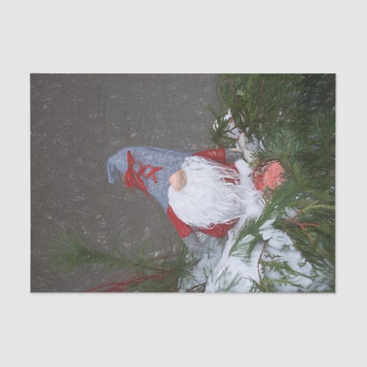 Papier Mousseline Noël Fêtes Rouge Gris Rustique Gnome (Recto)