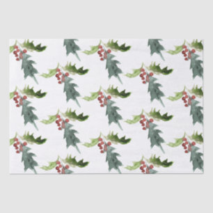 Papier Mousseline Noël Floral Holly Red Berries