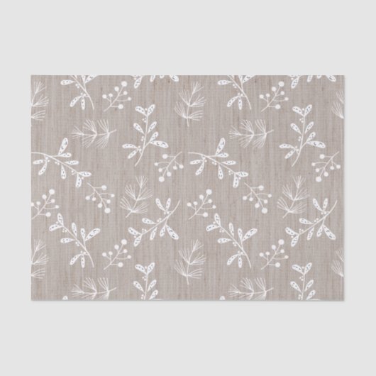 Papier Mousseline Noël floral rustique blanc (Recto)