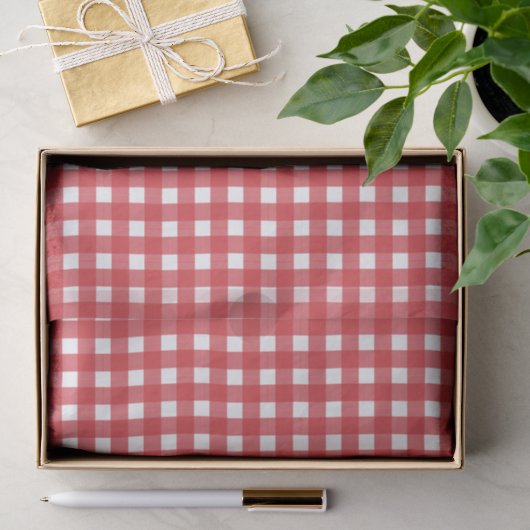 Papier Mousseline Noël Gingham Rouge Blanc Rustique (Cadeau)