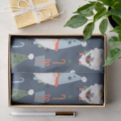 Papier Mousseline Noël Gnomes Père Noël Bleu Vert Whimsical (Cadeau)