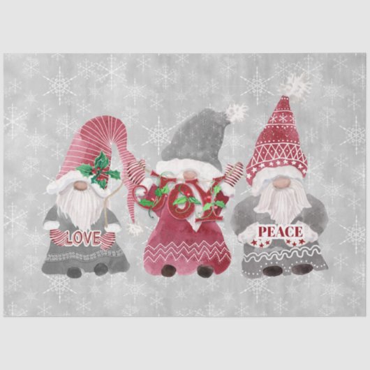 Papier Mousseline Noël Gnomes Snowflakes gris rouge Découpage Art (Recto)