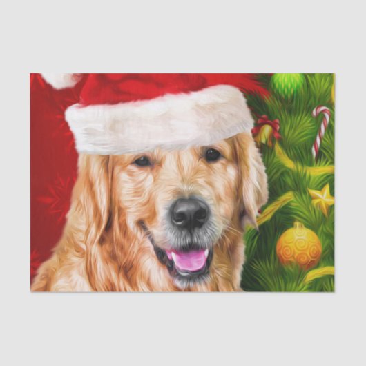 Papier Mousseline Noël Golden Retriever Chien Père Noël (Recto)