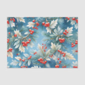 Papier Mousseline Noël hiver Baies rouges et branches de pins (Recto)