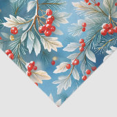 Papier Mousseline Noël hiver Baies rouges et branches de pins (Détail)