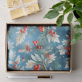 Papier Mousseline Noël hiver Baies rouges et branches de pins (Cadeau)