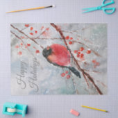 Papier Mousseline Noël Hiver Rouge Robin Aquarelle Oiseau (Artisanat)