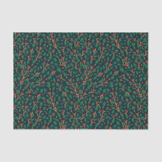 Papier Mousseline Noël Holly Botanical Green Navy (Recto)