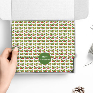 Papier Mousseline Noël Holly Feuilles & Berries Cloches & Cadeaux