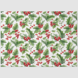 Papier Mousseline Noël Holly Feuilles Et Baies Rouges Sans Fil