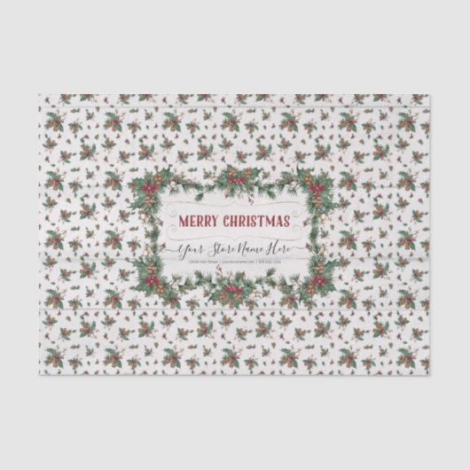 Papier Mousseline Noël Holly Pine Mistletoe Classic Business (Recto)