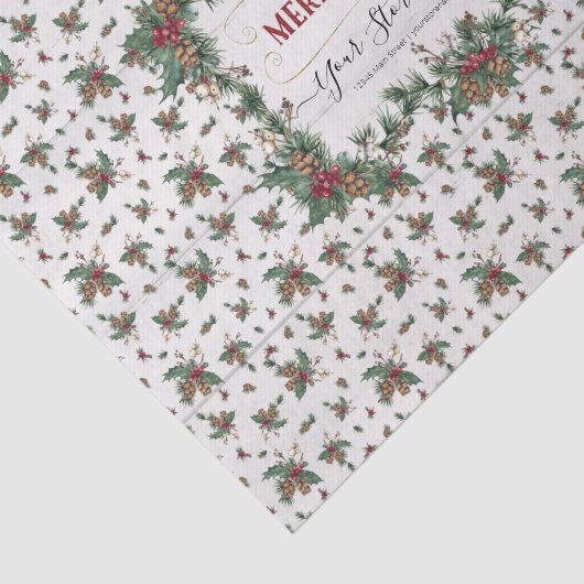 Papier Mousseline Noël Holly Pine Mistletoe Classic Business (Détail)