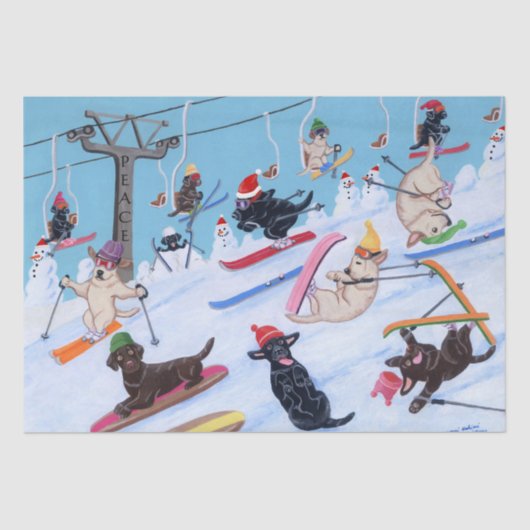 Papier Mousseline Noël Labradors de ski d'amusement d'hiver (Recto)