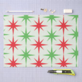 Papier Mousseline Noël Mid Century Red Green Starbursauts atomiques (Artisanat)