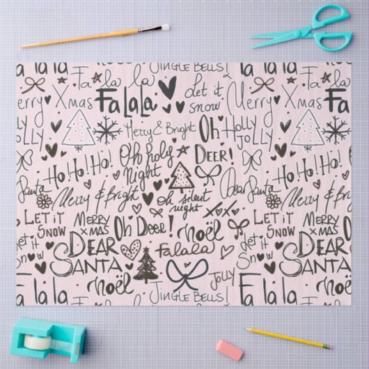 Papier Mousseline Noël moderne rose et noir (Artisanat)