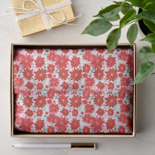 Papier Mousseline Noël Motif rose et rouge (Cadeau)