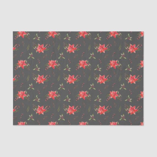 Papier Mousseline Noël Motif Rouge Poinsettia (Recto)