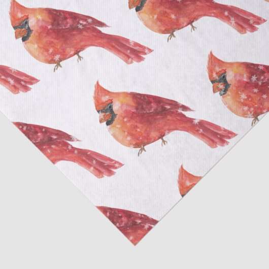Papier Mousseline Noël neigeux Oiseau cardinal rouge (Détail)