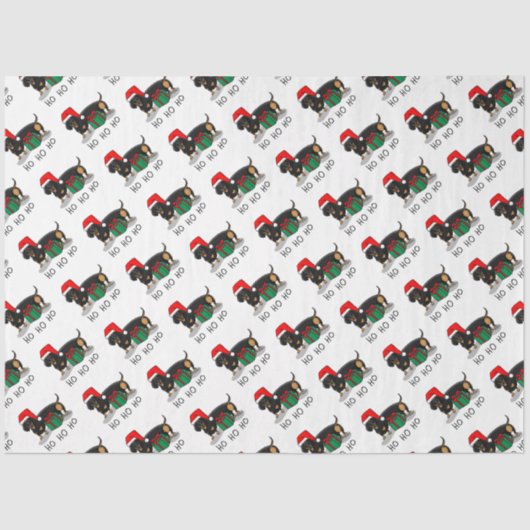 Papier Mousseline Noël Père Noël Dachshund (S noir & tan) Drôle (Recto)