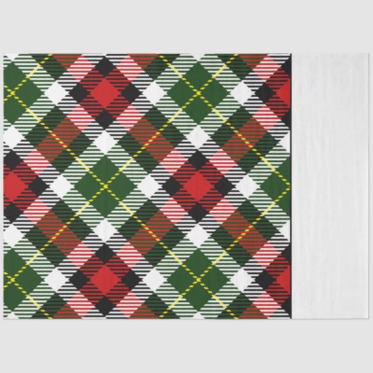 Papier Mousseline Noël Plaid Festif Deux Tons Rouge Vert Blanc (Recto)
