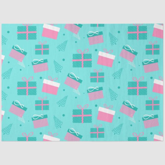 Papier Mousseline Noël présente des flocons de neige Bleu Noël (Recto)