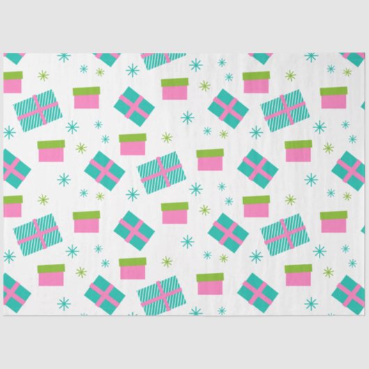 Papier Mousseline Noël présente des flocons de neige rose Noël (Recto)