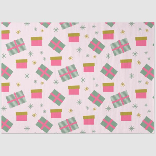 Papier Mousseline Noël présente des flocons de neige rose Noël (Recto)