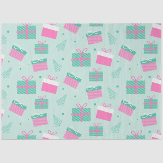 Papier Mousseline Noël présente des flocons de neige Vert Noël (Recto)