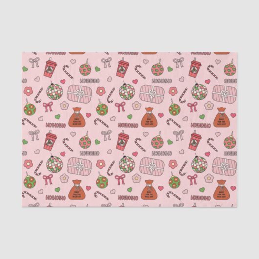 Papier Mousseline Noël rétro rose mignon (Recto)