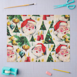 Papier Mousseline Noël Rétro Vintage Style Père Noël F2
