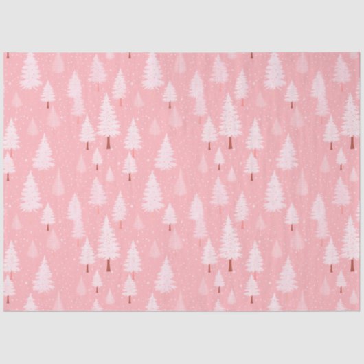 Papier Mousseline Noël rose et blanc Arbres de Noël (Recto)
