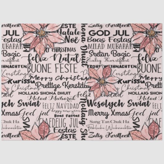 Papier Mousseline Noël rose et noir moderne et festif (Recto)