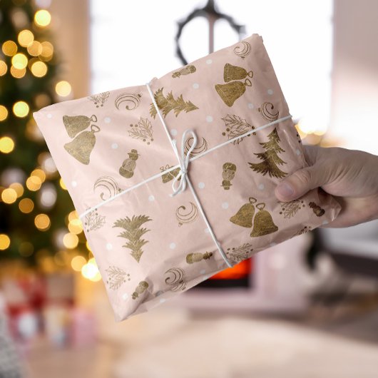 Papier Mousseline Noël rose rustique