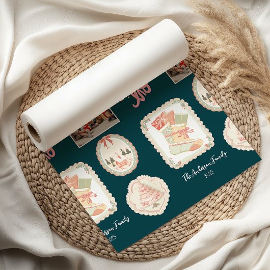 Papier Mousseline Noël Rose Vert Rétro