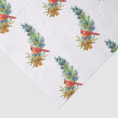 Papier Mousseline Noël Rouge Cardinal Bleu Baies Aquarelle (Détail)