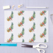 Papier Mousseline Noël Rouge Cardinal Bleu Baies Aquarelle (Artisanat)