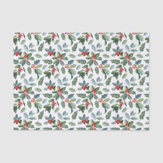 Papier Mousseline Noël rouge et vert Motif Holly (Recto)