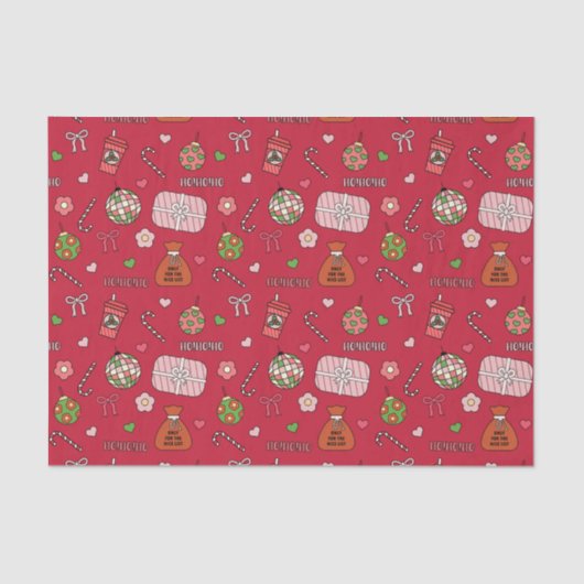 Papier Mousseline Noël rouge rétro couleur mignon (Recto)