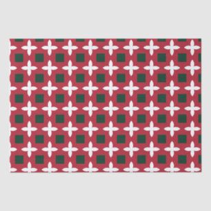 Papier Mousseline Noël Rouge Vert et Motif blanc