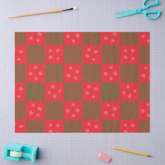 Papier Mousseline Noël Rouge Vert Plaid Motif Flacons de neige (Artisanat)