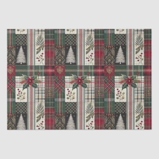 Papier Mousseline Noël Russe Plaid traditionnel Vert Motif (Recto)
