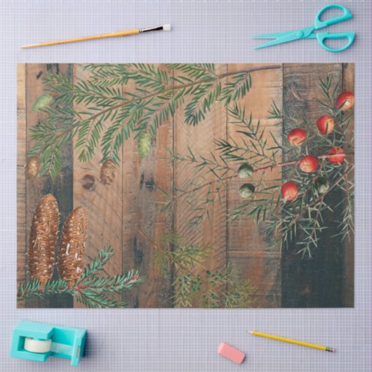 Papier Mousseline Noël Rustique Bois Joyeux Noël (Artisanat)