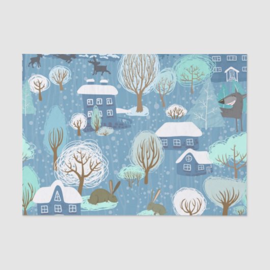 Papier Mousseline Noël rustique de pays bleu-clair et blanc (Recto)