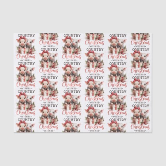 Papier Mousseline Noël rustique Pays Souhaite Joli Cochon (Recto)