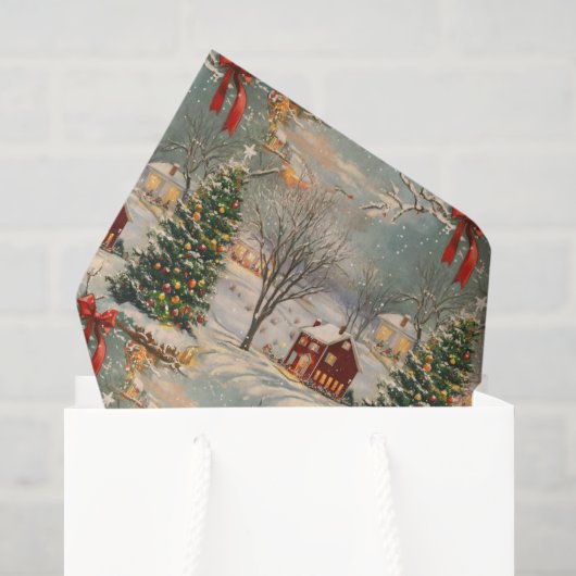 Papier Mousseline Noël rustique vintage (Sac cadeau)