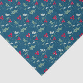 Papier Mousseline Noël sainte et baies rouges gris vert rouge (Détail)