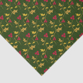Papier Mousseline Noël sainte et baies rouges or feuille vert (Détail)